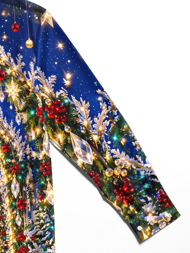 Adaychic Men's Long Sleeve Shirt - Christmas Tree And Archway With Ornaments Print with Chest Pocket