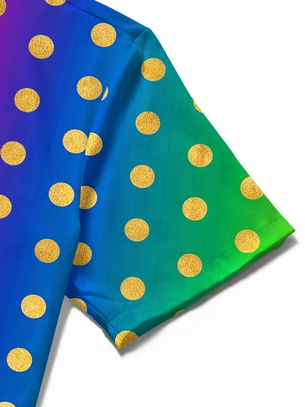 Adaychic Men's Geometric Gradient Gold Polka Dot Print Short Sleeve Button Down Shirt with Chest Pocket