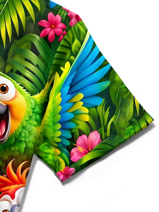 Tropical Parrot Plant Print Men's Pocket Short Sleeve Shirts