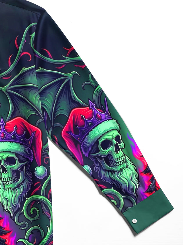 Adaychic Men's Graphic Skull With Santa Hat And Crown Print Long Sleeve Shirt