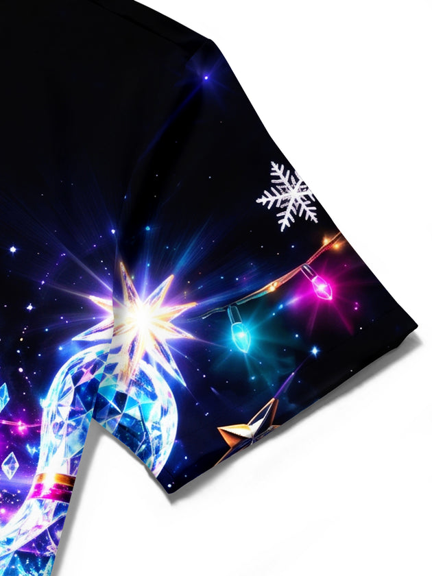 Adaychic Men's Short Sleeve Shirt - Crystal Bowling Pins And Bowling Ball With Christmas Ornaments Print with Chest Pocket
