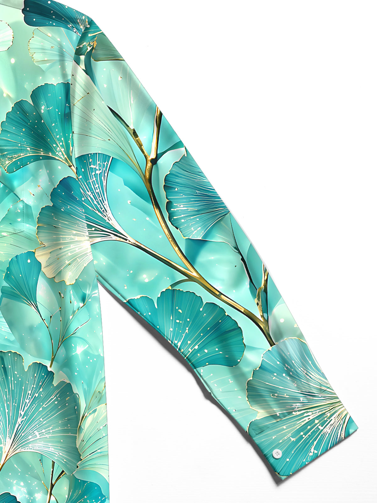 Adaychic Men's Hawaiian Ginkgo Leaf Pattern Long Sleeve Shirt with Chest Pocket