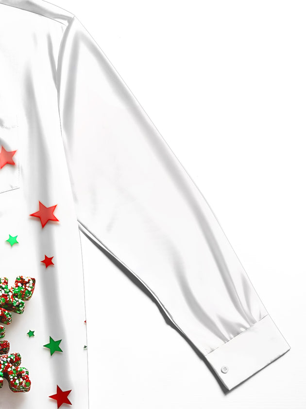 Adaychic Men's Graphic Christmas Bells And Snowflakes Print Long Sleeve Shirt with Chest Pocket