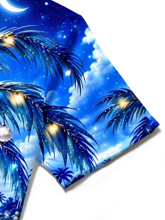 Adaychic Men's Christmas Palm Tree And Parrots Print Short Sleeve Shirt with Chest Pocket