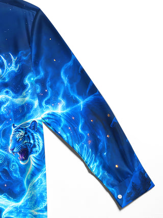Adaychic Men's Fantasy Blue Beasts And Snow Mountain Print Long Sleeve Shirt with Chest Pocket