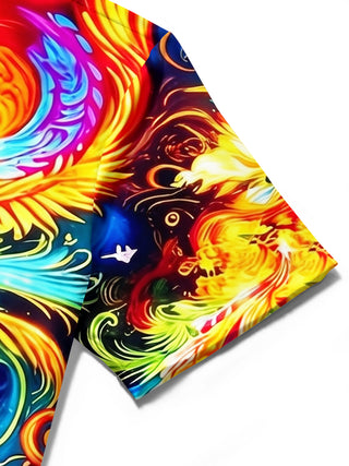 Adaychic Men's Graphic Floral Colorful Phoenix Bird Swirl Print Short Sleeve Button Down Shirt with Chest Pocket