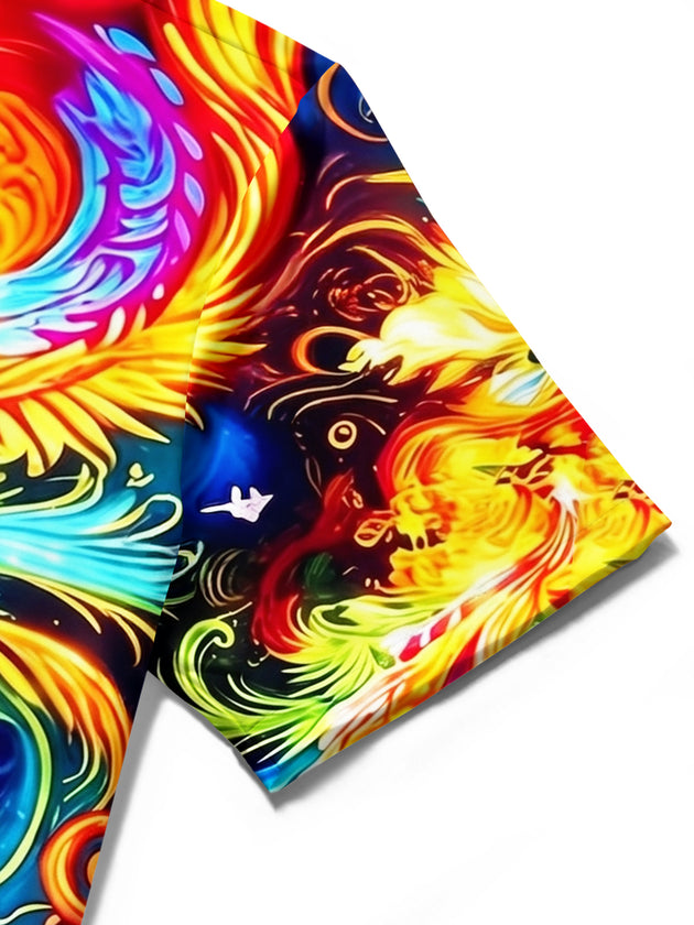 Adaychic Men's Graphic Floral Colorful Phoenix Bird Swirl Print Short Sleeve Button Down Shirt with Chest Pocket