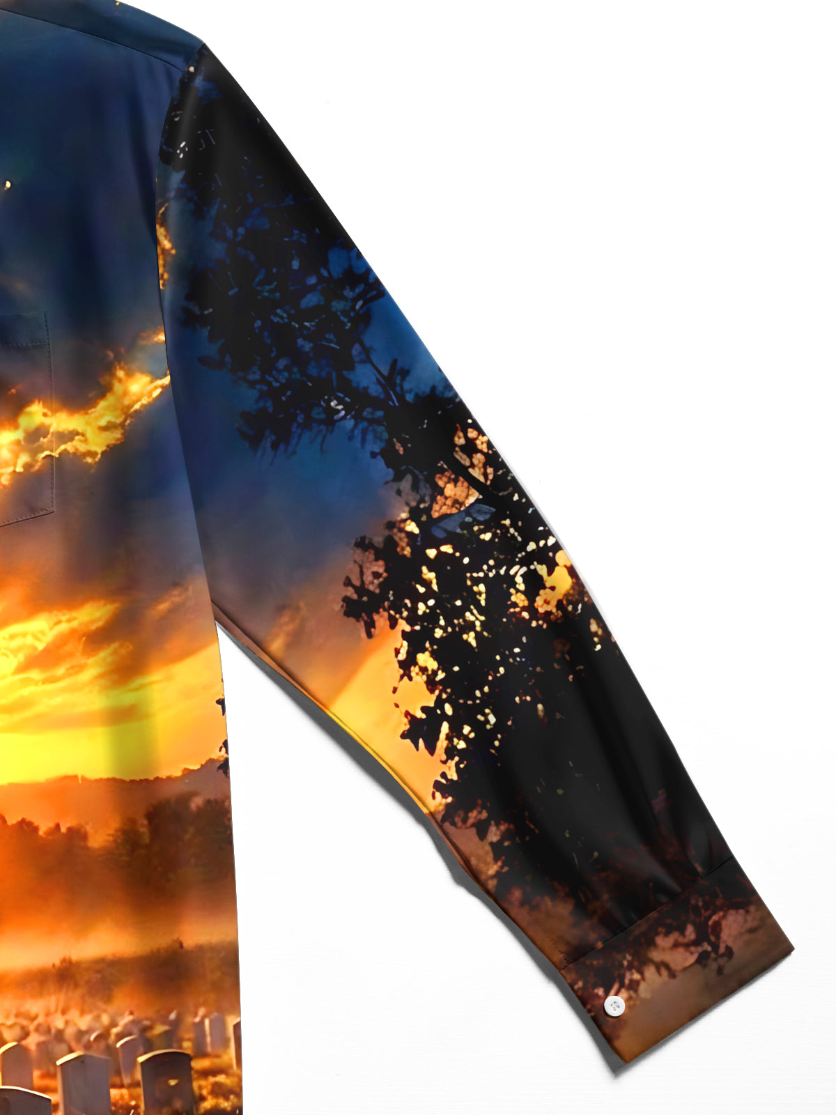Adaychic Men's Long Sleeve Shirt - Veterans Day Soldier Saluting In Cemetery At Sunset Print with Chest Pocket