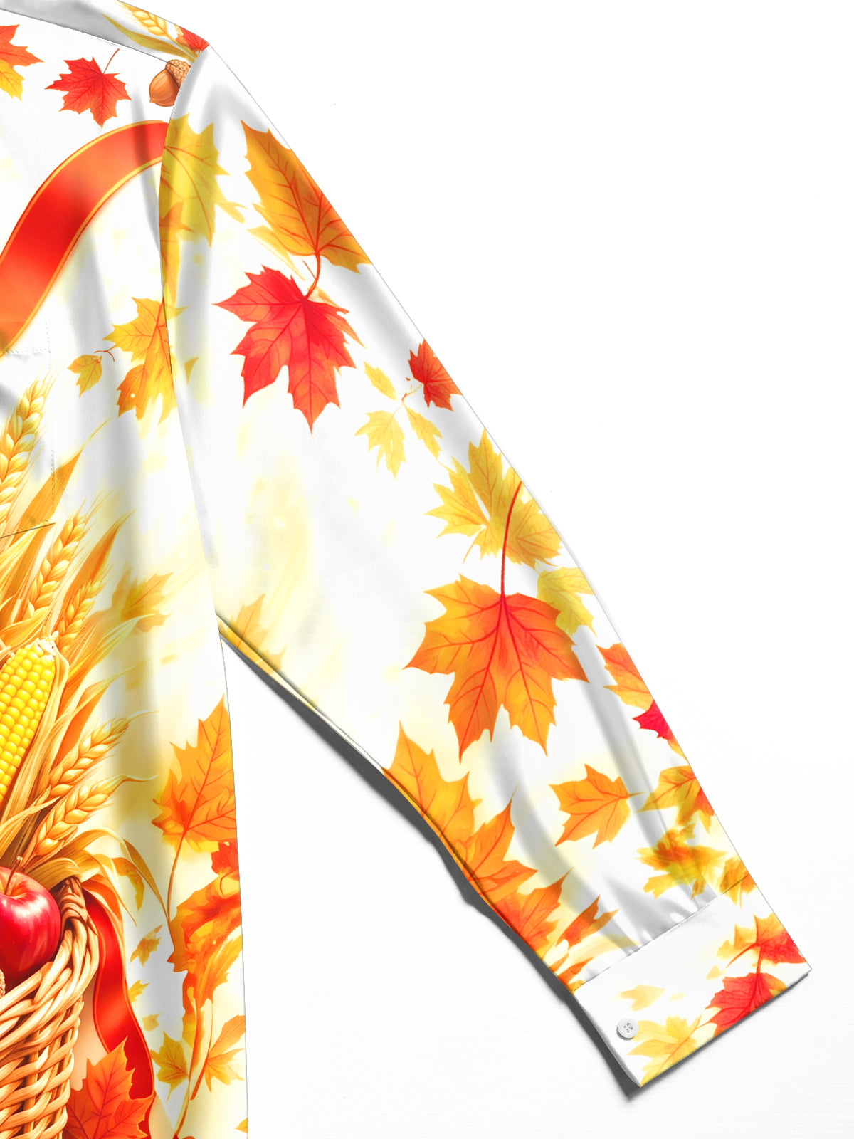 Adaychic Men's Long Sleeve Shirt - Harvest Autumn Harvest Basket With Pumpkins Apples And Wheat Print with Chest Pocket