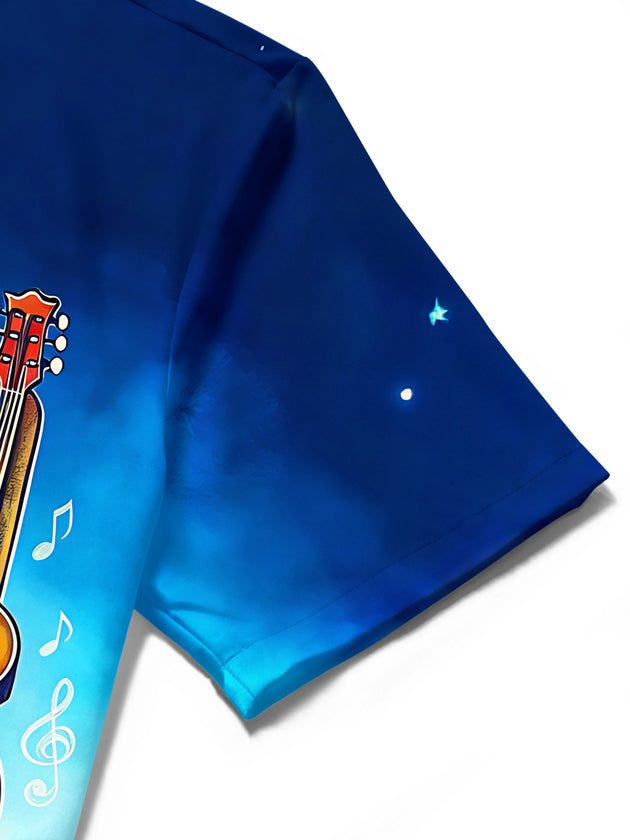 Adaychic Men's Graphic Musical Instruments Palm Tree Print Short Sleeve Shirt with Chest Pocket