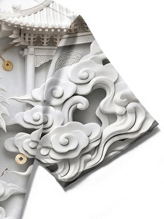 Adaychic Men's 3D 3D Dragon Print Chinese Clouds Print Short Sleeve Shirt with Chest Pocket
