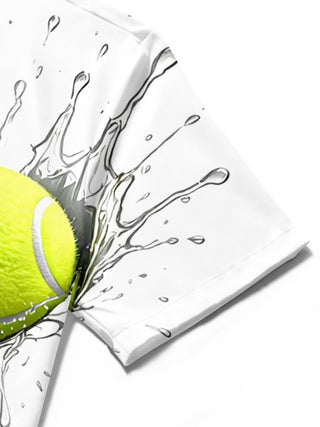Adaychic Men's Graphic Tennis Ball With Water Splash Print Short Sleeve Shirt with Chest Pocket