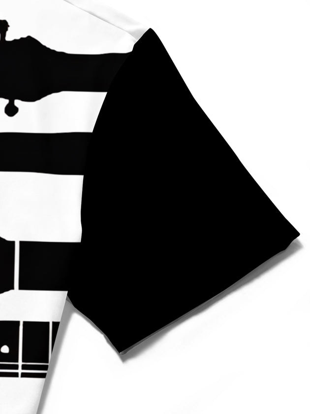 Adaychic Men's Graphic Guitar Headstock Silhouette Print Short Sleeve Shirt with Chest Pocket