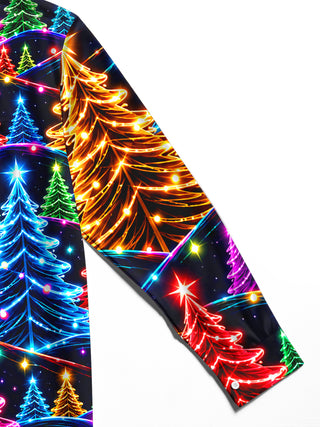 Adaychic Men's Graphic Neon Christmas Trees Print Long Sleeve Shirt with Chest Pocket