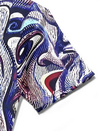 Adaychic Men's Printed Pattern Print Short Sleeve Shirt with Chest Pocket