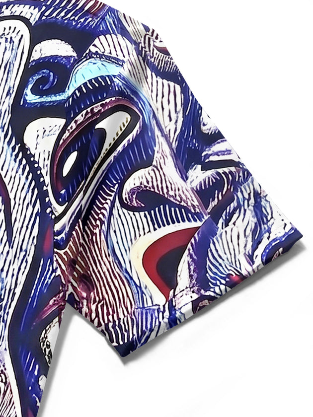 Adaychic Men's Printed Pattern Print Short Sleeve Shirt with Chest Pocket