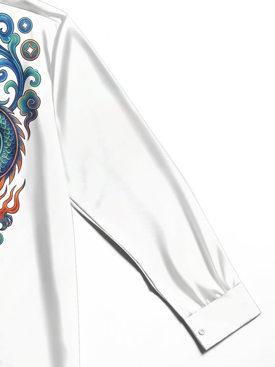 Adaychic Men's Graphic Dragon And Phoenix Print Long Sleeve Shirt with Chest Pocket