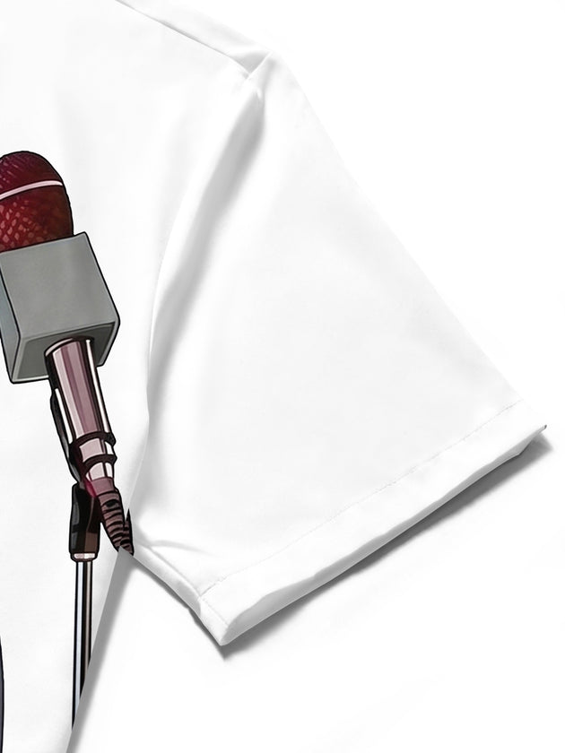 Adaychic Men's Printed Microphone Array Print Short Sleeve Shirt with Chest Pocket