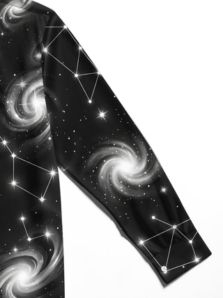 Adaychic Men's Printed Constellation Nebula And Crystal Print Long Sleeve Shirt with Chest Pocket