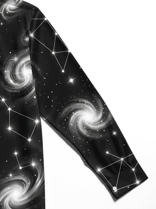 Adaychic Men's Printed Constellation Nebula And Crystal Print Long Sleeve Shirt with Chest Pocket