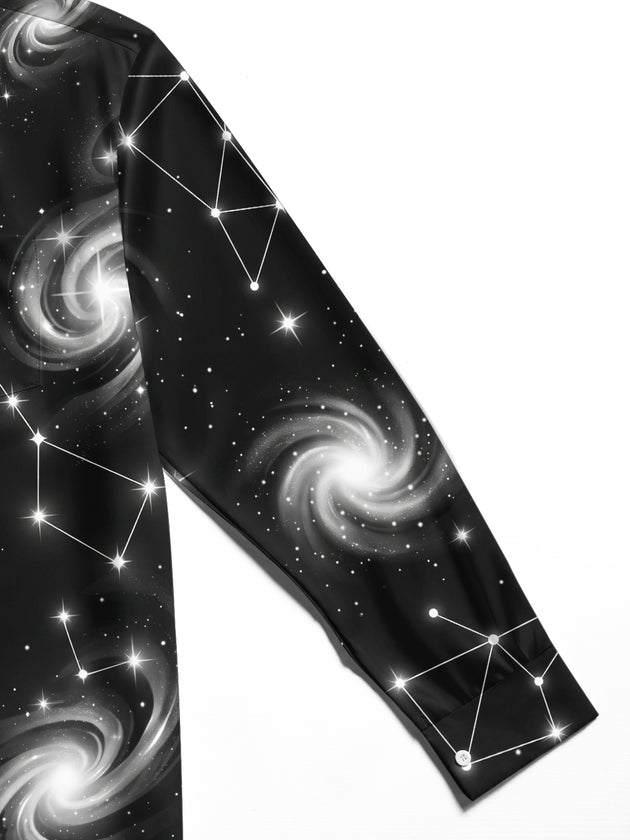 Adaychic Men's Printed Constellation Nebula And Crystal Print Long Sleeve Shirt with Chest Pocket