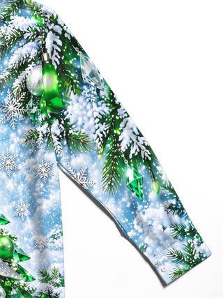 Adaychic Men's Long Sleeve Shirt - Christmas Tree With Ornaments And Snowflakes Print with Chest Pocket