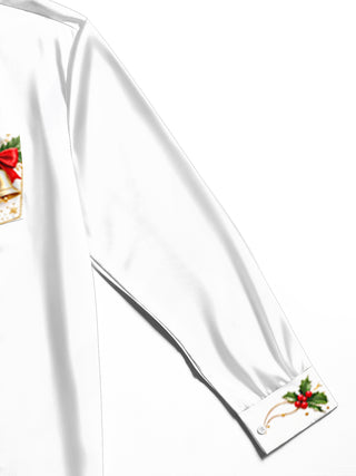 Adaychic Men's Printed Christmas Ornaments And Bells Print Long Sleeve Shirt with Chest Pocket