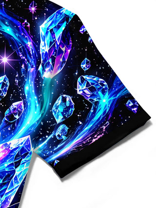 Adaychic Men's Hawaiian Crystal Gems And Galaxy Nebula Print Short Sleeve Shirt with Chest Pocket