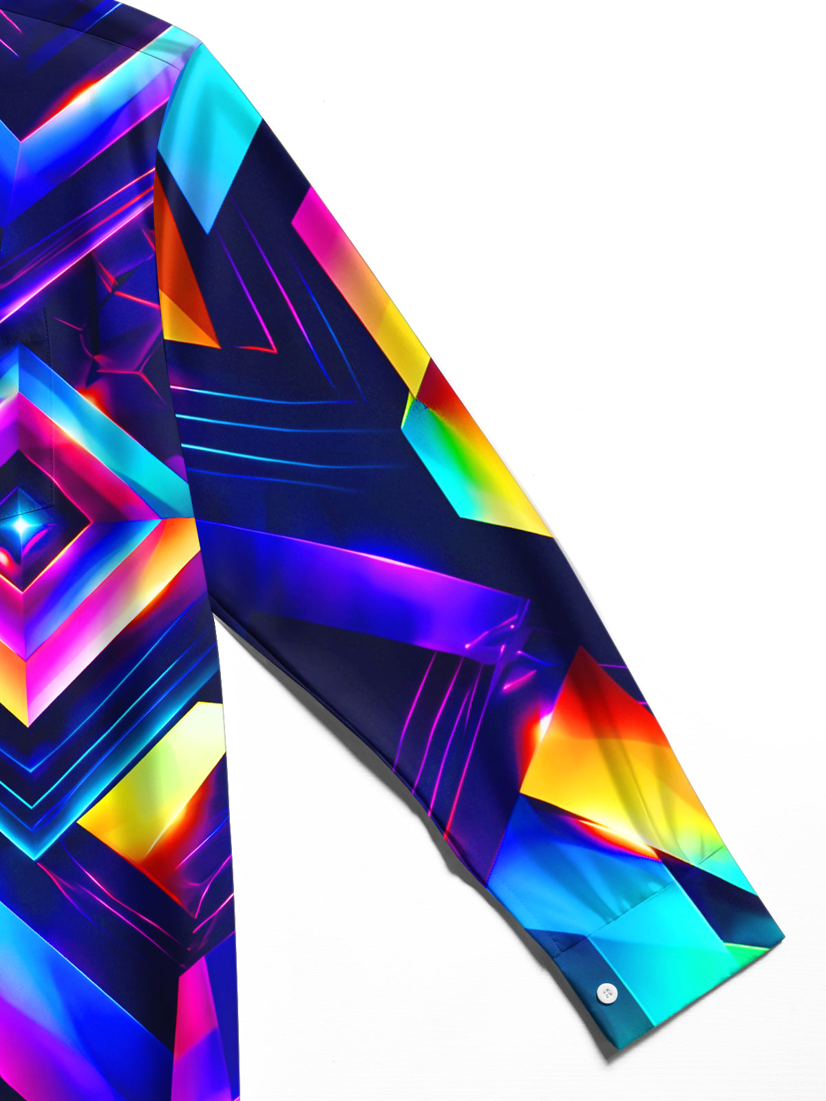 Adaychic Men's Graphic Neon 3D Geometric Diamond Pattern Long Sleeve Shirt with Chest Pocket