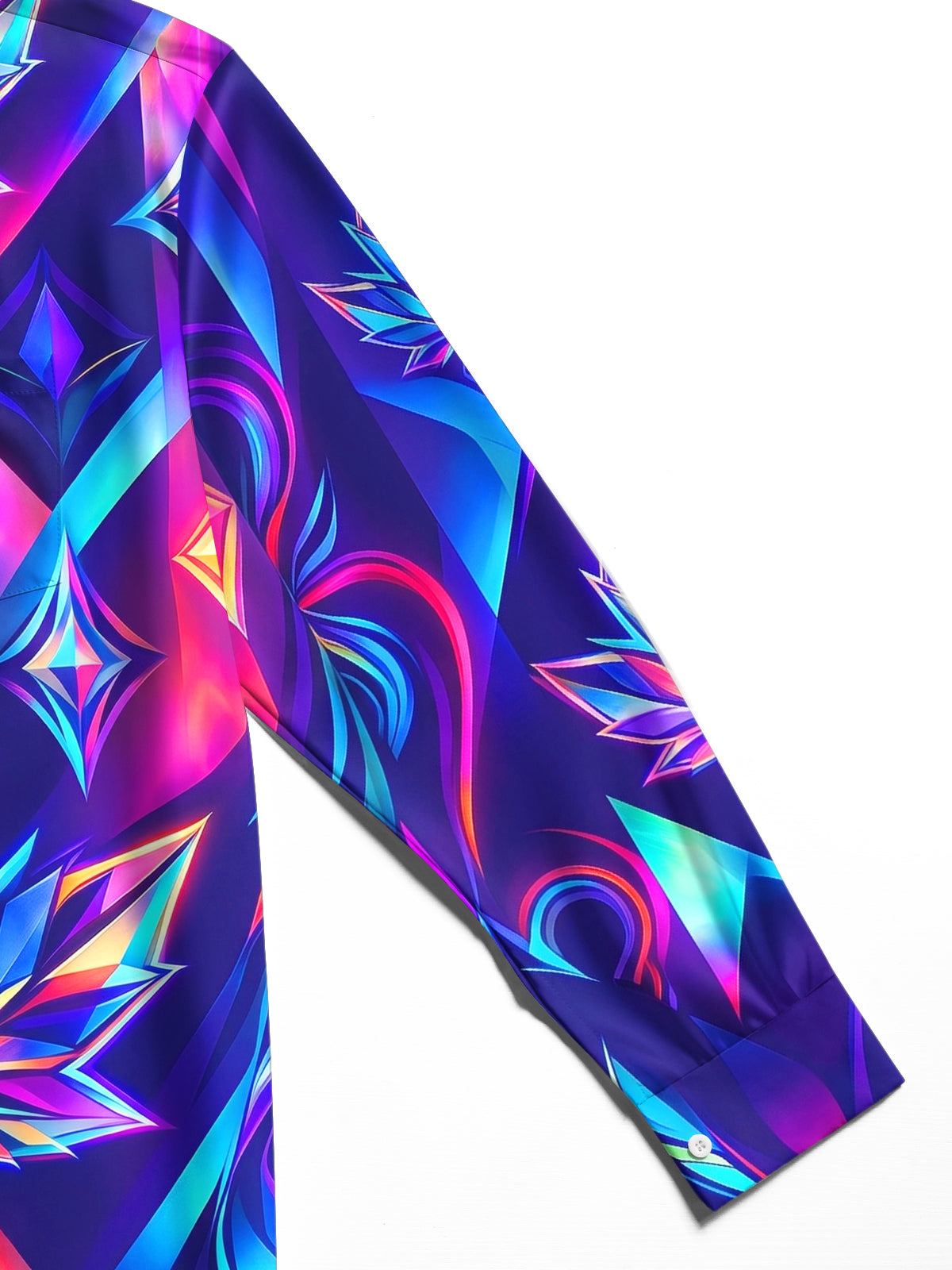 Adaychic Men's Neon Iridescent Geometric Maple Leaf Print Long Sleeve Shirt with Chest Pocket