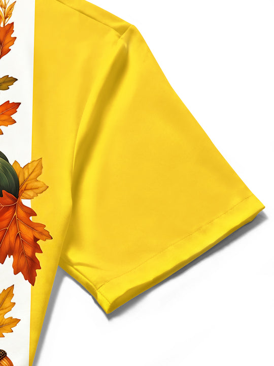 Adaychic Men's Thanksgiving Harvest Pumpkins And Corn Print Short Sleeve Shirt with Chest Pocket