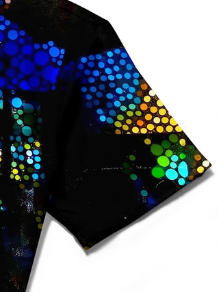 Adaychic Men's Tie Dye Colorful Dots Pattern Short Sleeve Shirt with Chest Pocket
