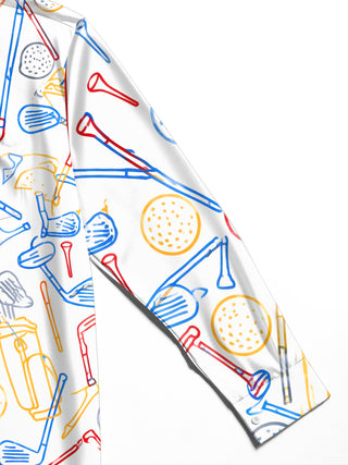 Adaychic Men's Printed Golf Clubs Balls And Tees Pattern Long Sleeve Shirt with Chest Pocket