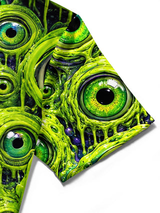 Adaychic Men's Graphic Green Slime Eyes Print Short Sleeve Shirt with Chest Pocket