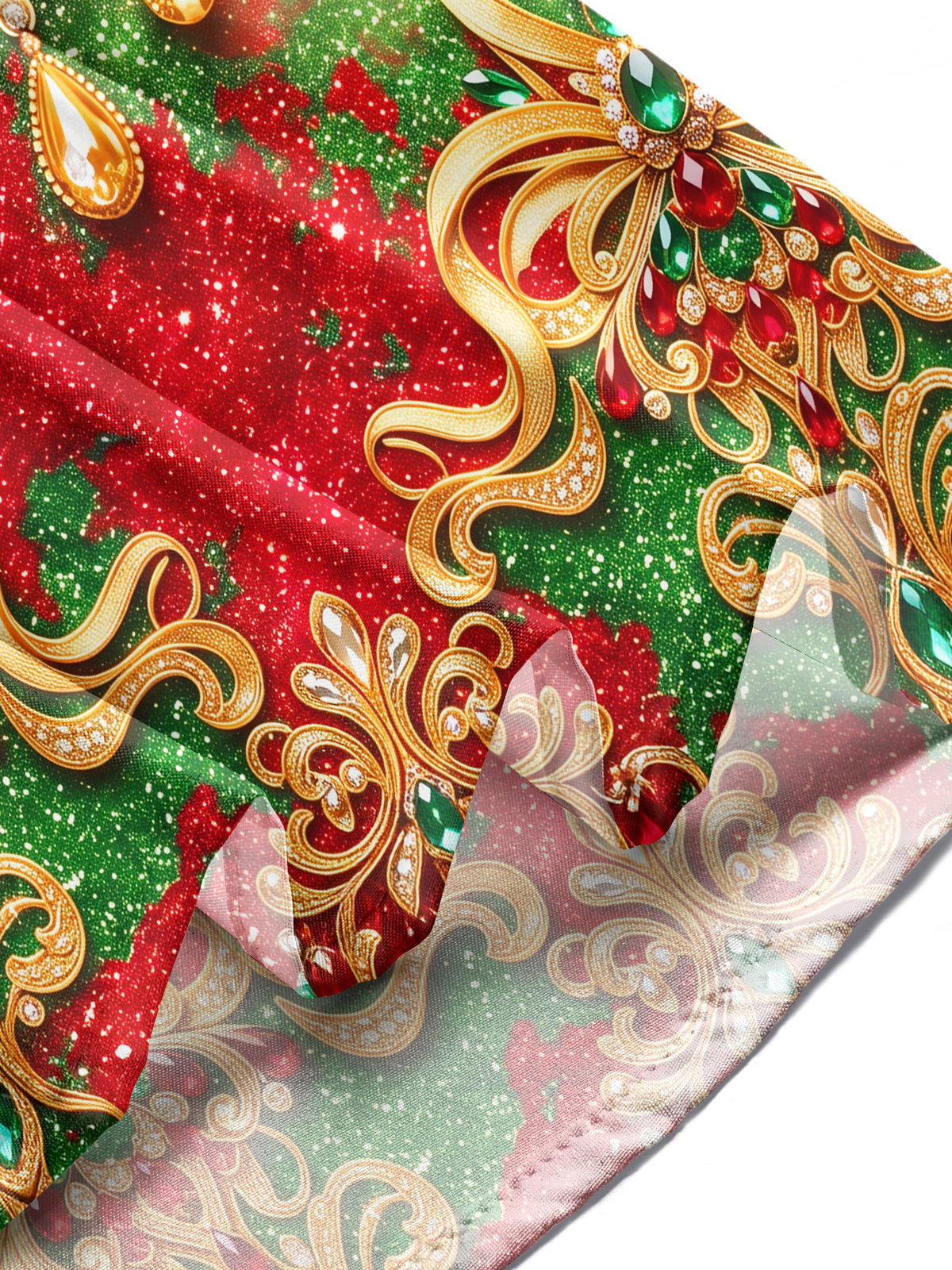 Adaychic Men's Long Sleeve Shirt - Christmas Gold Ornate Jewelry And Gemstone Mandala Print with Chest Pocket