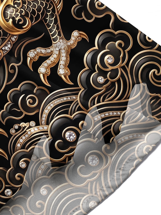 Adaychic Men's Graphic Dragon Print Printed Print Short Sleeve Shirt with Chest Pocket