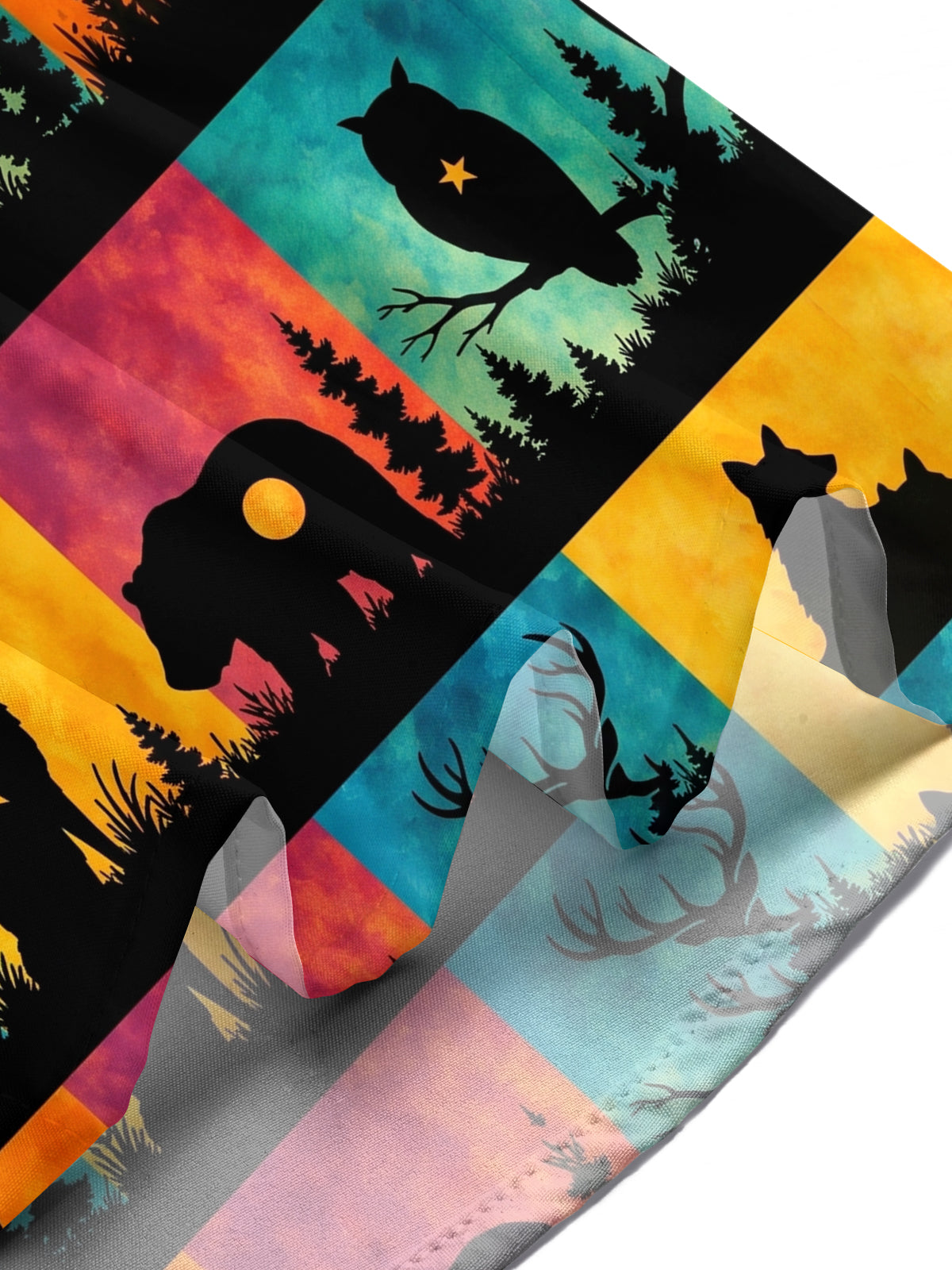 Adaychic Men's Forest Animals Silhouettes Print Short Sleeve Stand Collar Shirt with Chest Pocket