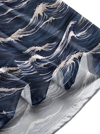 Adaychic Men's Lighthouse And Battleship On Ocean Waves Print Long Sleeve Shirt with Chest Pocket