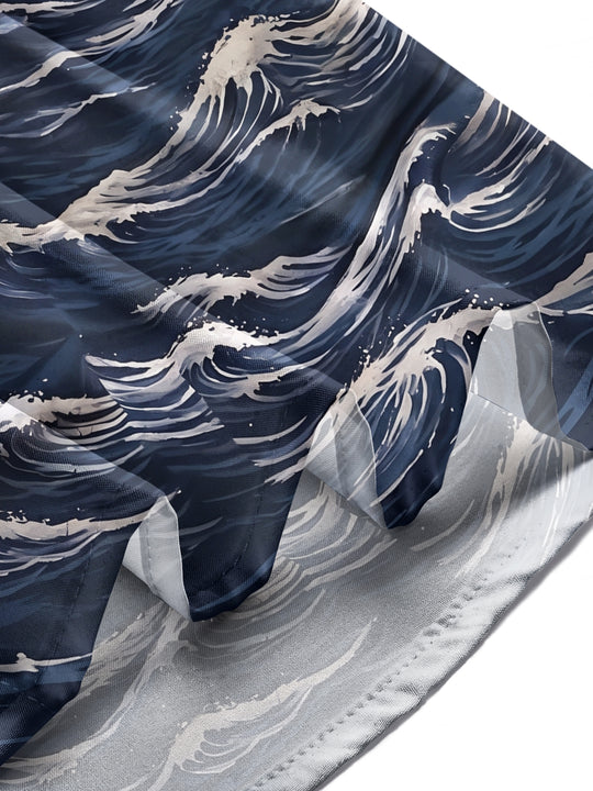 Adaychic Men's Lighthouse And Battleship On Ocean Waves Print Long Sleeve Shirt with Chest Pocket