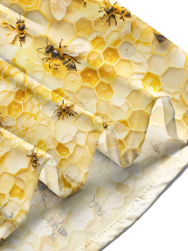 Adaychic Men's Hawaiian Bee And Honeycomb Pattern Long Sleeve Shirt with Chest Pocket