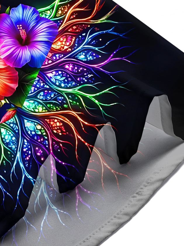 Adaychic Men's Hawaiian Neon Rainbow Tree Of Life Print Short Sleeve Shirt with Chest Pocket