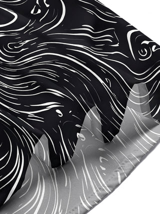 Adaychic Men's Abstract Swirling Black And White Lines Print Short Sleeve Shirt with Chest Pocket