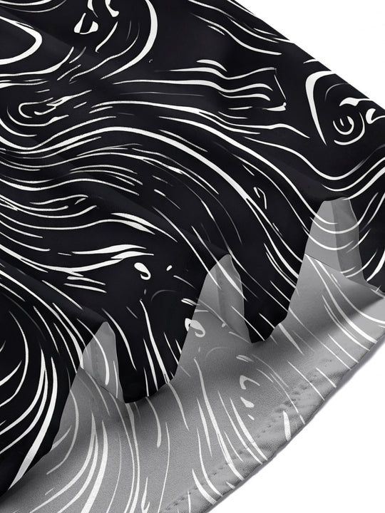 Adaychic Men's Abstract Swirling Black And White Lines Print Short Sleeve Shirt with Chest Pocket