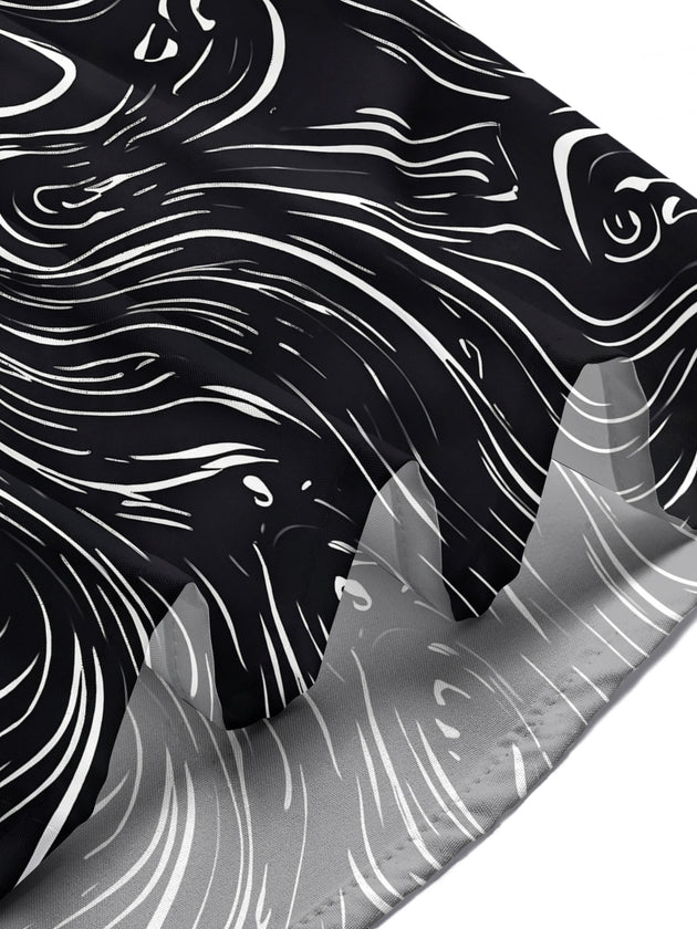 Adaychic Men's Abstract Swirling Black And White Lines Print Short Sleeve Shirt with Chest Pocket