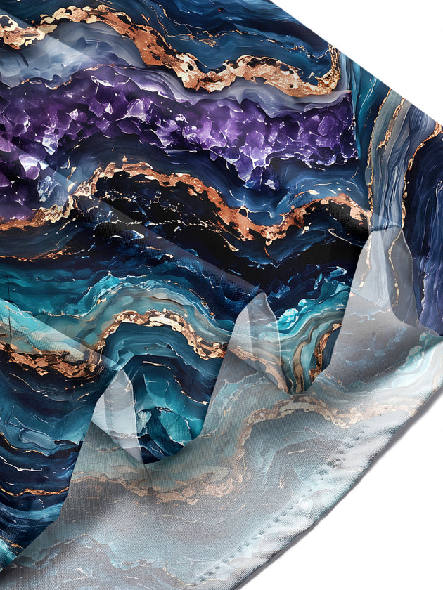 Adaychic Men's Abstract Marble And Agate Waves Print Long Sleeve Shirt with Chest Pocket