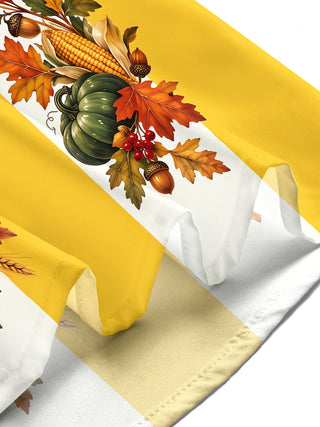 Adaychic Men's Thanksgiving Harvest Pumpkins And Corn Print Short Sleeve Shirt with Chest Pocket