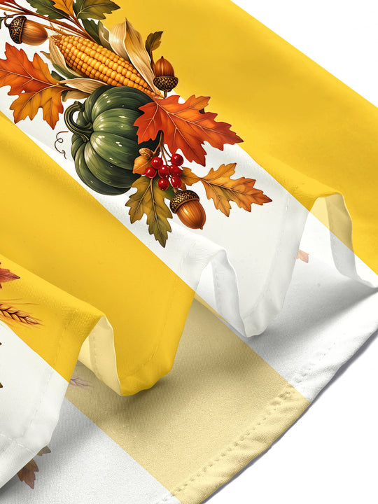 Adaychic Men's Thanksgiving Harvest Pumpkins And Corn Print Short Sleeve Shirt with Chest Pocket