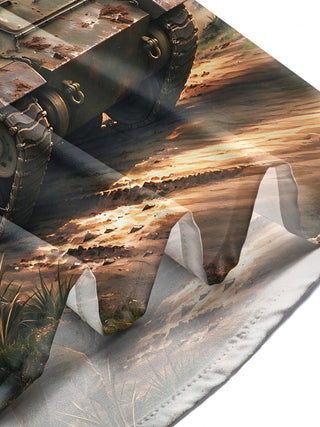 Adaychic Men's Long Sleeve Shirt - World War II Battlefield Scene With Tanks And Soldiers Print with Chest Pocket