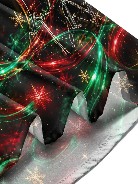 Adaychic Men's Christmas Drum Set And Snowflakes Print Long Sleeve Shirt with Chest Pocket