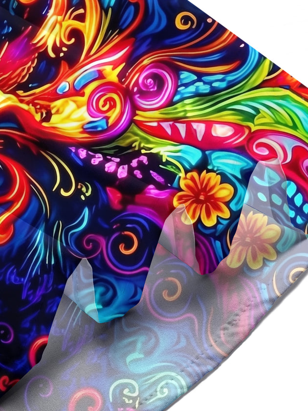 Adaychic Men's Graphic Floral Colorful Phoenix Bird Swirl Print Short Sleeve Button Down Shirt with Chest Pocket